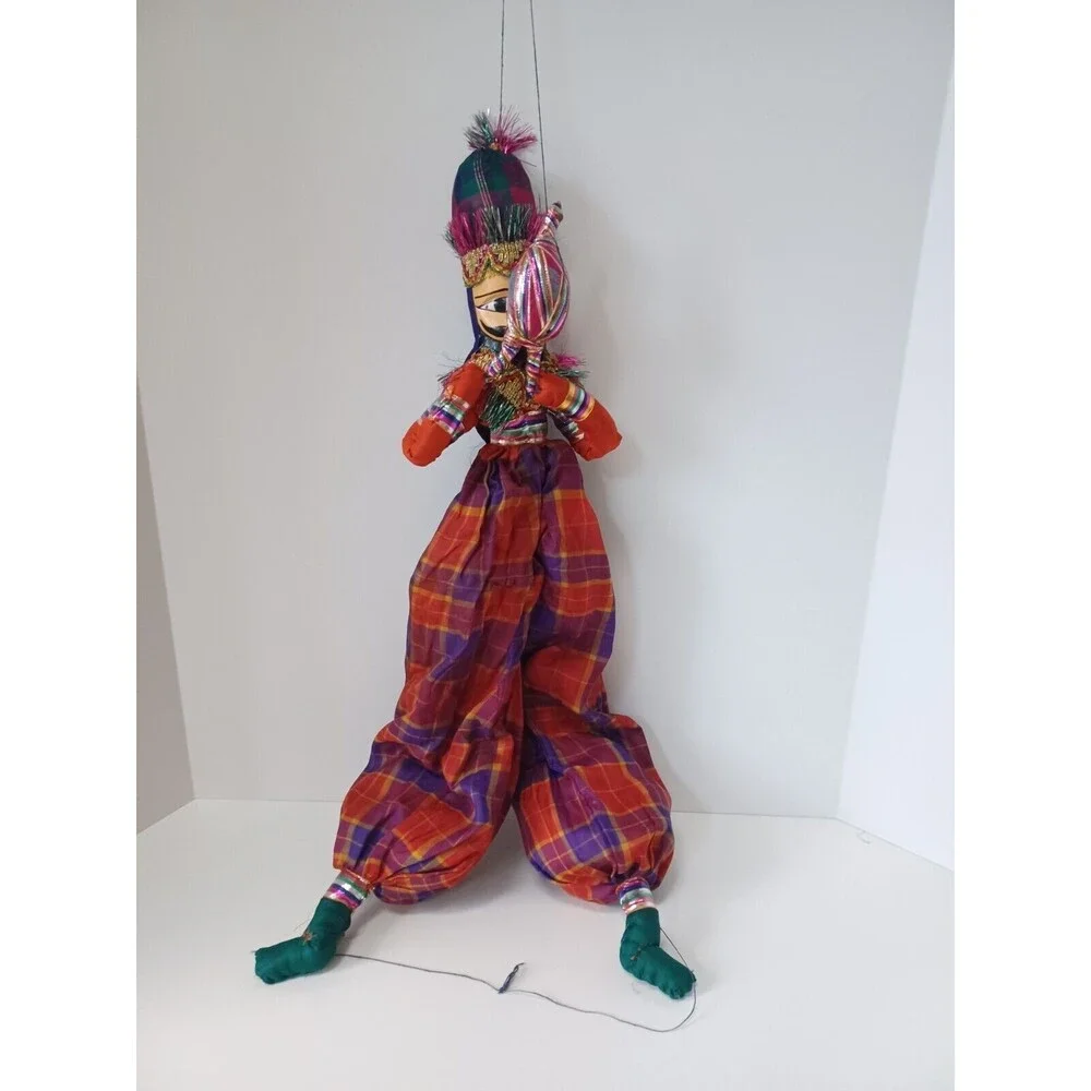 VTG Middle Eastern Puppet Doll Wooden Hand Painted Heads -Rajasthani‎ Attire